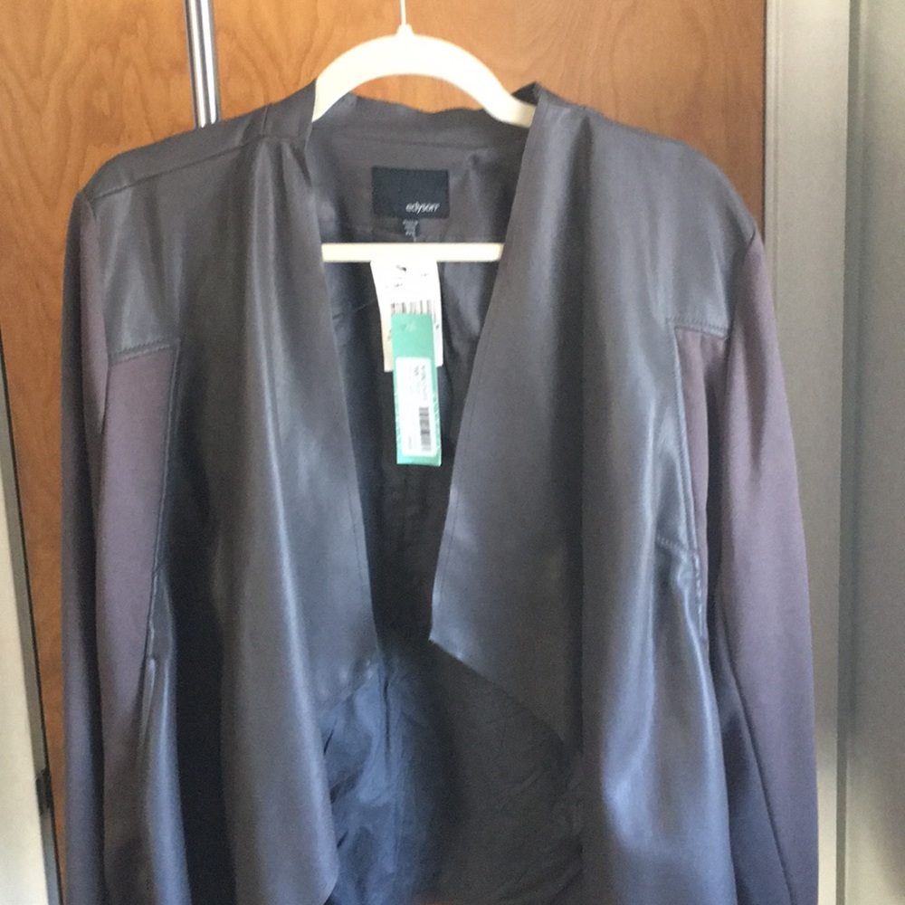 Mixed media gray drape front jacket